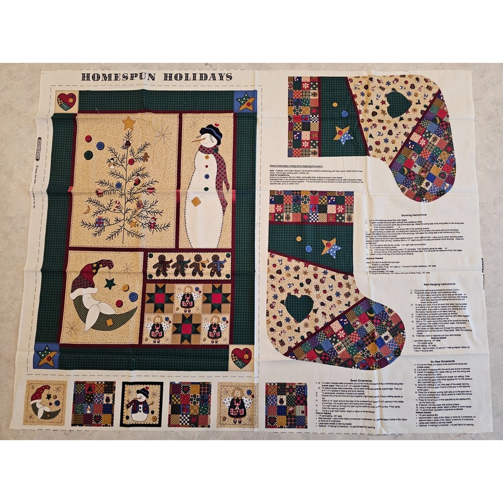 CRANSTON "Homespun Holidays" CUT & SEW Christmas Fabric Panel Multi-Project
